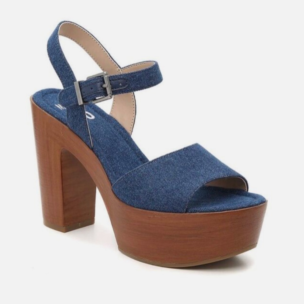 Mix No. 6 Carinda Indigo Soft Denim Platform Block Heel Sandals Size 9 Womens